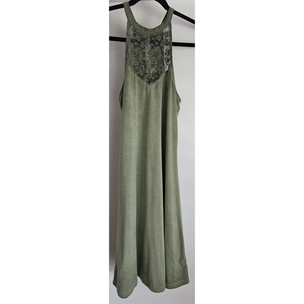 Mudd Womens Sleeveless Mini Dress XS Green Lace Detail Halter Neck Boho Flowy